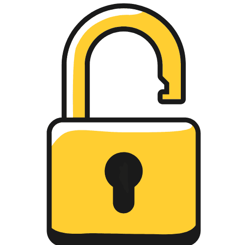 A yellow unlocked padlock with a black keyhole.
